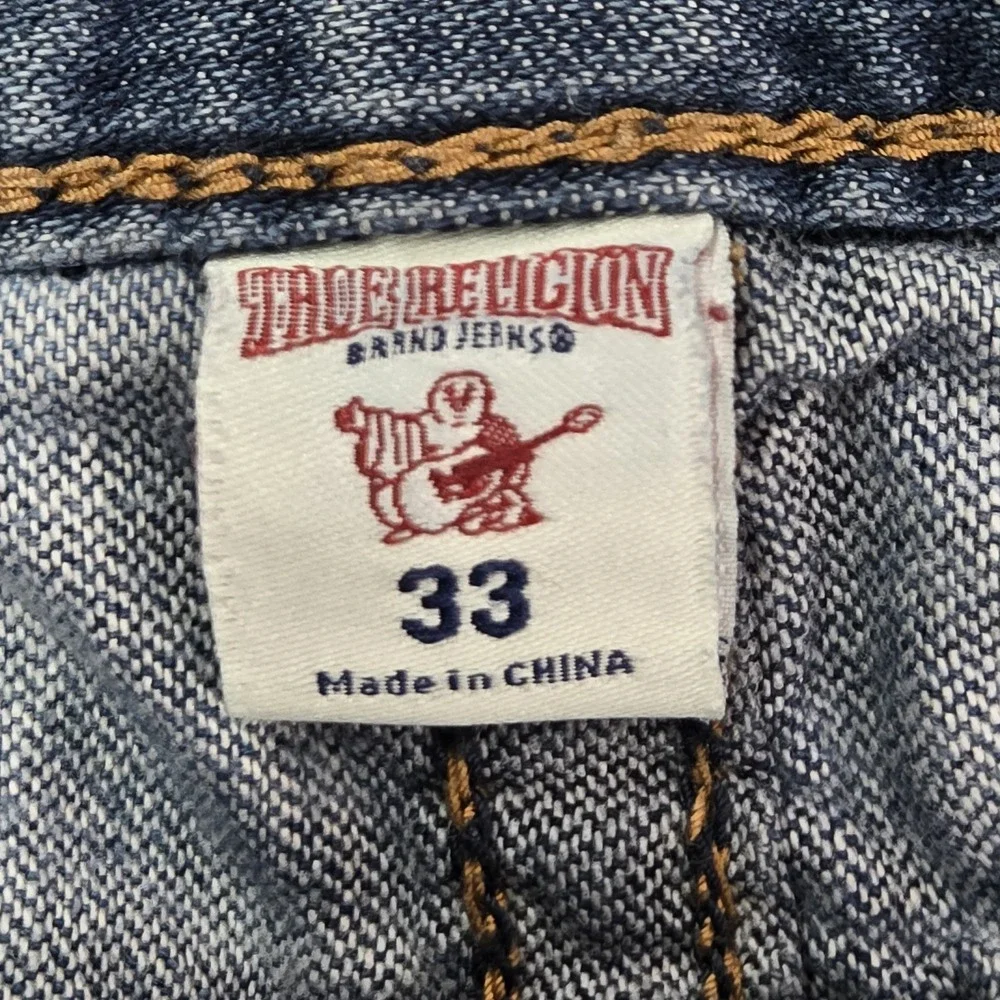 True Religion Brand Jeans Men Jeans 33 Blue Denim Skinny Red Orange Big T READ